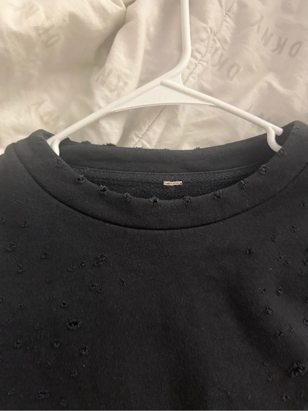 ALO Yoga Black Cropped Distressed Crewneck Sweatshirt